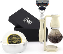 Haryali London 5Pc Mens Shaving Kit 5 Edge Shaving Razor, Black Badger Hair Brush, Bowl, Soap and Stand Perfect Set for Men