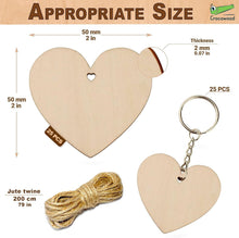 50 PCs Wooden Keyring Blanks Hearts Set: 25 Blank Wooden Hearts 5cm + 25 Keychains - Unfinished Wooden Hearts for Crafting Wood Keyrings