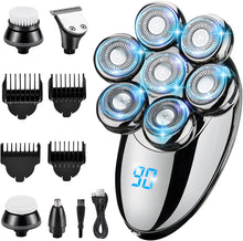 Head Shavers for Men 6 in 1 Bald Head Shaver Cordless Rechargeable LED Electric Shavers with 5 Replaceable Grooming Shaving Heads IPX7 Waterproof Grooming Kit with Beard Clippers Nose Trimmer