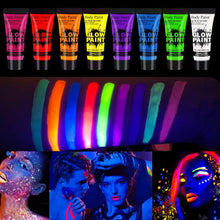 Neon Face Paint Body Fluorescent, Neon Paint Set, 8 x 10ml UV Paint Makeup, Suitable for Halloween, Carnival, Birthday Party