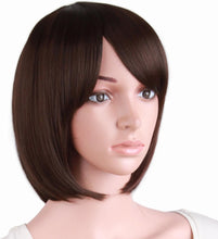 MapofBeauty Bob Short Straight Side Bangs Synthetic Fiber Heat Resistant Hair Party Cosplay Wig (Dark Brown)