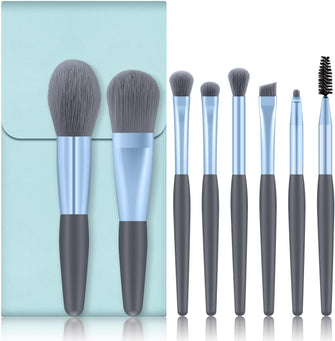 Makeup Brush Set,Mini Make Up Brushes for Foundation,Powder,Blush Eyeshadow,Eyelash and Concealer,8PCS makeup brushes set professional for Cosmetics With Makeup Bag in leatherblue-LiDCH