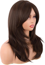 MapofBeauty 20 Inch/50 cm Long Layered With Bangs Straight Synthetic fiber Shoulder Length Hair for Daily Use or Party Wig (Brown)