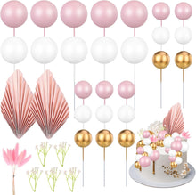 FRIUSATE 40 Pcs Flower Cake Toppers Decorations, Gold Palm Leaves Cake Topper, Ball Cake Insert Decoration For Baby Shower Diy Birthday Party Wedding Valentine's Day