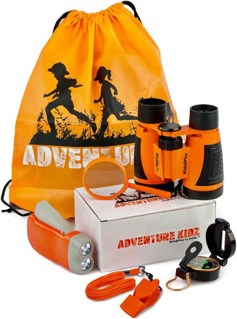 Adventure Kidz - Outdoor Exploration Kit, Childrens Toy Binoculars, Torch, Compass, Whistle, Magnifying Glass, Backpack. Great Kids Gift Set for Camping, Hiking, Educational and Pretend Play.