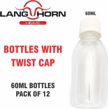 Lang Horn 12 Pack Plastic Travel Bottle with Screw Lids 60 ML Liquid Containers Toiletries Shower Bath Cosmetic Makeup Product Home Salon