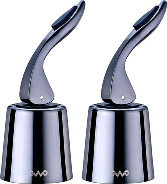 OWO Wine Bottle Stopper Stainless Steel, Wine Bottle Plug with Silicone, Expanding Beverage Bottle Stopper, Reusable Wine Saver, Bottle Sealer Keeps Wine Fresh (Metal Black-2)