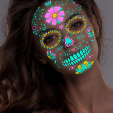 eBoutik  Set of 4 Glow In The Dark, Day Of The Dead Face Stickers - Spooky Festival Clown Waterproof Sugar Skull Tattoo  Halloween & El Da de los Muertos/Da de Muertos Day of the Dead Makeup