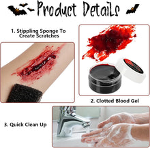 Aomig Halloween Fake Blood Makeup Kit, 3 Pcs Special Effects SFX Makeup, Vampire Fake Blood with Sponge, Realistic Washable Red Fake Blood Gel Zombie Vampire Monster Cosplay Mouth Clothes Dress Up