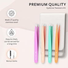 MAIA 6 Piece Professional Facial Hair Tweezers Set for Women - Eyebrow, Lash and Blackhead Remover Tool, Ingrown Hair, Flawless Hair Removal - Travel Essentials with Stainless Steel Scissors