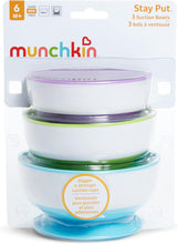 Munchkin Stay Put Baby Suction Bowl Set Baby Bowls for Weaning Baby Feeding Suction Dish Pack for Babies & Toddlers 6 Months+BPA Free Weaning Set for Babies Microwave/Dishwasher Safe  3 Pack