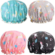 Phoetya 4 Pack Unicorn Shower Caps, Double Layer Waterproof Shower Hat Reusable Elastic Band Bath Caps Perfect for Women and Girls Shower Spa