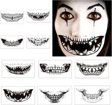 10 Halloween Tattoo Mouth Skull Halloween Clown Horror Mouth Wound Face Tattoos Halloween Makeup Face Tattoos Stickers Men Women Kids Day of the Dead Horror Party Zombie Make Up Kit Accessories