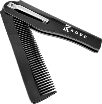 Kobe Fine Tooth Foldable Beard Comb - Portable Grooming Tool with Metal Pocket Clip