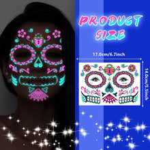 Halloween Face Temporary Tattoos, Halloween Neon Face Tattoos, 8pcs Glow in the Dark Tattoos for Day of the Dead, Halloween Neon Party, Halloween Makeup Horror Theme Parties (B)