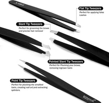 Kimex Tweezers for Eyebrows - Professional Stainless Steel Slanted and Pointed Tip Hair Tweezers Set for Ingrown Hair, Blackhead Removal, Eyelash Extension, Eyebrows Plucking Beauty Tool for Women