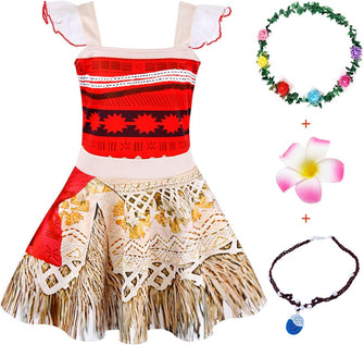 Jurebecia Kids Princess Dress Adventure Outfits Set for Girls Princess Dresses Strappy Child Clothes with necklace and Headbands flower hair clip Halloween Birthday Party 2-3 Years