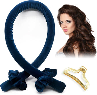 Heatless Curling Rod Headband, No Heat Wave Hair Curlers for Long Medium Hair, Soft Rubber Silk Ribbon Lazy Sleep Curlers for Overnight DIY Hair Styling Tools (Sapphire Blue)