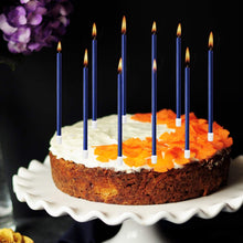 LUTER Metallic Candle Long Blue Candle Birthday Candles with Holder Cake Candles for Wedding Birthday Party Decoration (24 Pieces)