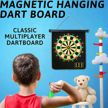 Magnetic Dartboard for Kids, Two Side Board Game Set with 12pcs Darts, Hanging Roller Up Safe Dartboard for Indoor Outdoor Family Game for Boy Toys Kids Gift
