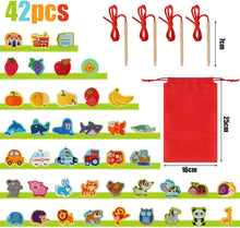 42Pcs Toddler Threading Toys, Wooden Montessori Toys for 2 3 Year Olds Girls Boys, Fine Motor Skills Toys for 5 Year Olds, Educational Learning Toys Gifts Toddler Threading Beads Crafts Activities