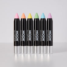 Moon Glow - Neon UV Face Paint Stick / Body Crayon makeup for the Face & Body - Pastel set of 6 colours - Glows brightly under UV lighting