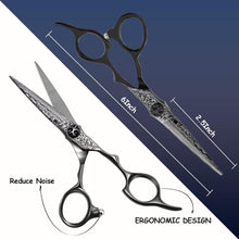 Hairdressing Scissors 6 Inch Hair Scissors Professional Barber Scissors Japanese Stainless Steel Haircutting Shears for Men Women and Kids with Printed Damascus Striping - Black