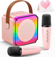 Gontence Karaoke Machine 2 Microphones, Gift Toys for Kids Age 3-12 Year Old, Mini Karaoke Machines for Girls with LED Party Lights, Magical Voice, Gift Card, Birthday Gifts for Kids 3-15 Year Old