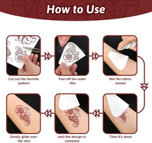 9 Sheets Temporary Tattoos for Women Girls, Brown Red Lotus Mandala Flower Art Fake Tattoos Kit Waterproof 3D Indian Lace Eid Eid al-Fitr Wedding Tattoo Stickers for Hand Body Neck Arm