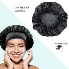 Hair Bonnet for Sleeping, Wide Elastic Band Satin Bonnet Silk Bonnet Shower Cap for Women Girls, Makeup Hair Care Sleeping Hat Elastic Hat Hair Bonnet for Night Sleep Curly Hair Protection-Black