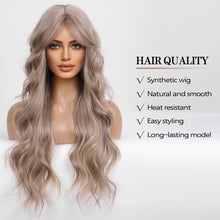 HAIRCUBE Long Curly Wigs Pale Ash Blonde Natural platinum Wigs Middle Part Bangs Heat Resistant Fiber Pretty Hair Styles with Highlights and Lowlights :White Sand Blonde with Ashey Beige