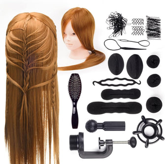 Hairdressing Head 24 inch 50% Real Human Hair Cosmetology Hairdressing Mannequin Manikin Doll With Makeup Function + Braid Set + Steel comb + Clamp