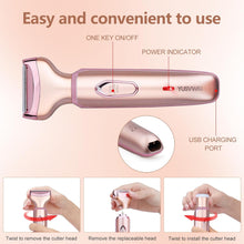 Ladies Electric Shaver, for Women 2 in 1 Electric Shaver, for face, Legs, underarms, and Bikini, Wet and Dry, Portable Waterproof and Painless Electric Shaver, with USB Charging