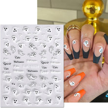 JMEOWIO 3D Embossed Halloween Nail Art Stickers Decals Self-Adhesive 5D Skull Horror Ghost Heart Nail Supplies Nail Art Design Decoration Accessories 4 Sheets