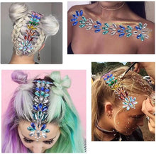 8 Sets Face Hair Gems Crystal Jewels Stickers Mermaid Rhinestone Glitter Tattoos Forehead Eyebrow Body Hair Decoration Gems for Girls Women Christmas Halloween Party