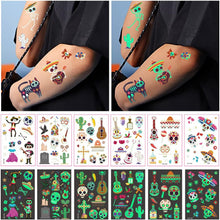 Day of the Dead Luminous Temporary Tattoos for Kids - 10 Sheets Glow In The Dark Tattoos Stickers for Boys and Girls,Sugar,Skeletons,Gemstones,Red Roses Face Makeup Tattoos Set,Holiday Party Gifts