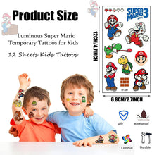 Luminous Super Mario Tattoos for Kids 12 Sheets,Cute Mario Temporary Childrens Tattoos Stickers,Glow Transfer Tattoos for Children Party Bag Fillers Birthday Gift Favour Supplies