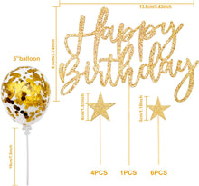 iZoeL Gold Cake Decoration Confetti Balloon Cake Topper Gold Happy Birthday Cake Topper Stars Heart Cupcake Topper for Women Man Boys Girls (gold)