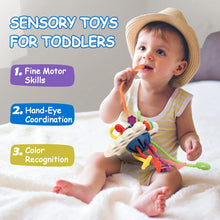 Hooku Montessori Toys for 2 Year Old, Sensory Toys for Babies, Food Grade Silicone Pull String Activity Toy, Fine Motor Skill Toys for Toddlers, Baby Travel Toys, Baby Girl Boy Gifts