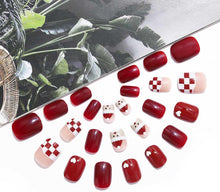 Brishow Coffin False Nails Christmas Decoration Press on Nails Red Short Fake Nails Full Cover Stick on Nails 24pcs for Women and Girls