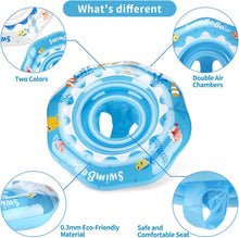 Inflatable Baby Swimming Float with Safe Seat for Age 6-36 Months Toddler (Blue)