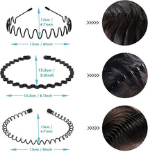 Men's Hair Bands Elastic Wavy Hair Bands, Metal Hair Bands for Men, a range of Black Non-slip Metal Headbands, Outdoor Sports Headbands, Everyday Wear (6pcs)