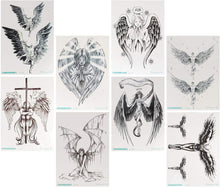 Lurrose Temporary Tattoos, 8pcs Angel Tattoo Stickers Chest Arm Waterproof Tattoos Halloween Large Fake Tattoos for Women Men