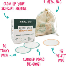 Ecovibe Plastic-Free Reusable Organic Makeup Remover Pads & Bag - Eco-Friendly, Extra Soft & Suitable For Sensitive Skin - Vegan Friendly - Includes 48x Velvet Pads, 16x Terry Pads & 1x Mesh Bag