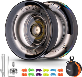MAGICYOYO Dual Purpose Yoyo for Kids Beginner, Responsive Yoyo K2 Crystal Black, Trick Yoyo Professional Ball with Unresponsive Bearing + Bearing Remover + Axle + Axle Tool + Bag + 12 Yoyo Strings
