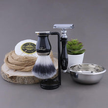 Haryali London Shaving Kit  5 Pc Shaving Kit  Double Edge Safety Razor - Synthetic Hair Shaving Brush  Shaving Soap  Shaving Bowl  Shaving Stand  Black Color Shaving Set as Gift