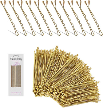 Enselling Hair Grips Pack of 50-5.5cm - Crimped Blonde Bobby Pins for Women, Girls and Hairdressing Salons -Perfect for Thick, Thin & Curly Hair Styling (Golden)