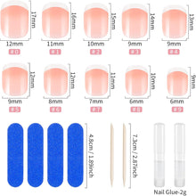 Kiiwah 48pcs French False Nails with Glue, Short Gradient Pink Artificial Acrylic Full Cover Nail Tips in 10 Different Sizes with Nail Files for Women Girls DIY Nail Art