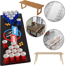Cieex Beer Pong Set Include 1 Beer Pong Table Mat Party Plastic Cups (15 Blue & 15 Red) 8 Ping Pong Balls Fun Adult Drinking Game for Party Festivals Tournaments BBQ
