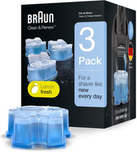 Braun Clean and Renew Electric Shaver Cleaning Cartridges, Hygienically Cleans, Removing Residual Hair & Skin Particles, 3 Pack, Lemon Fresh